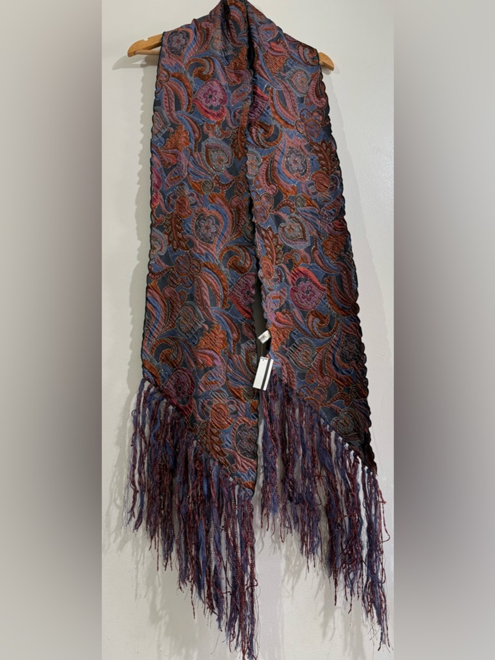 Saldarini Bohemian Paisley Fringe Wrap Scarf in Blue and Brown